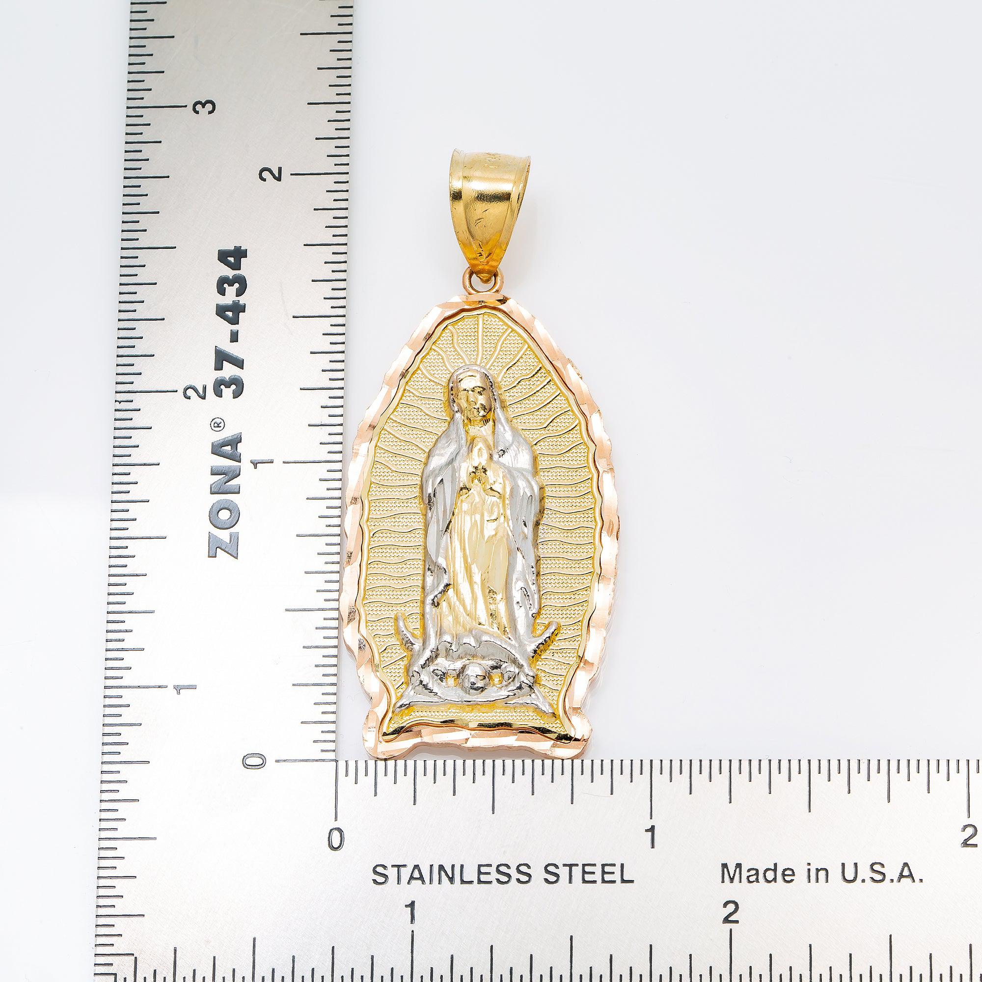 10K GOLD TWO TONE MOTHER MARY PENDANT 2.09"