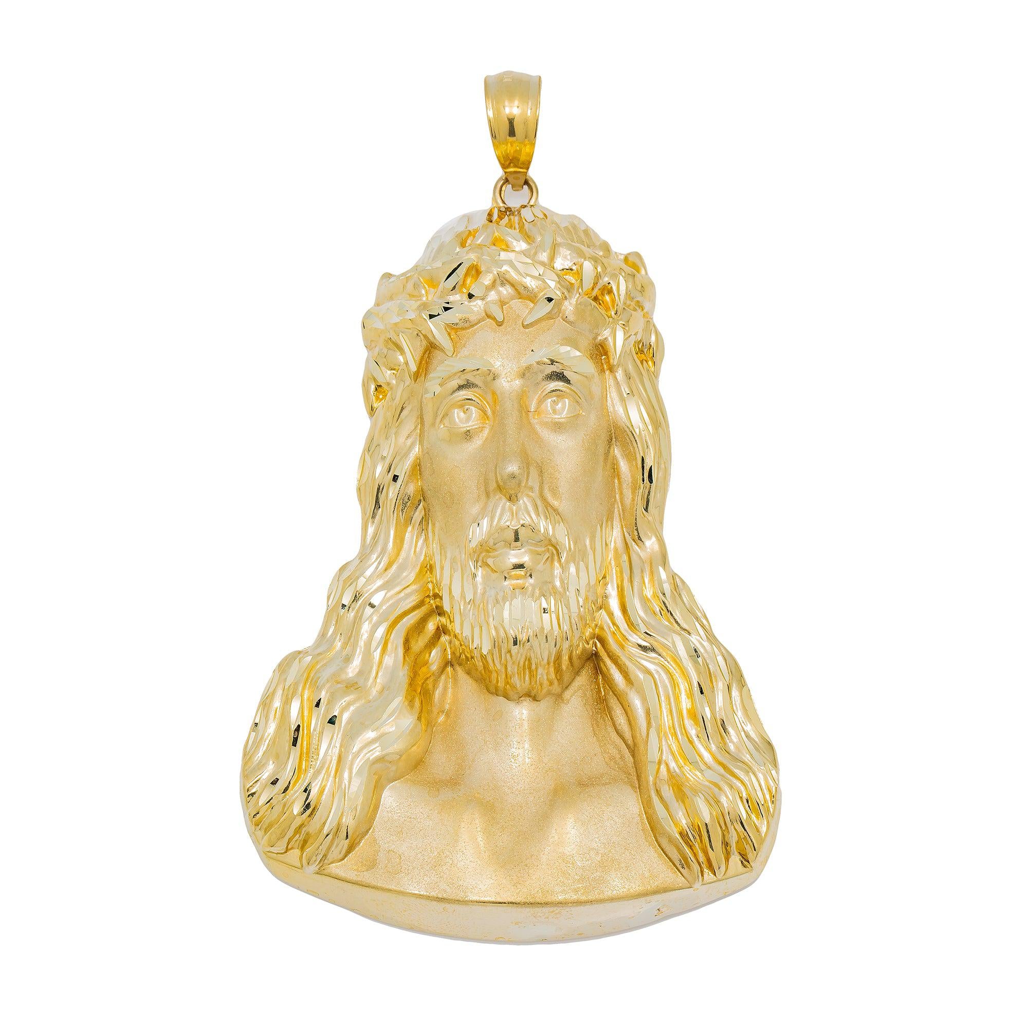 10K GOLD JESUS HEAD PENDANT 3.5"