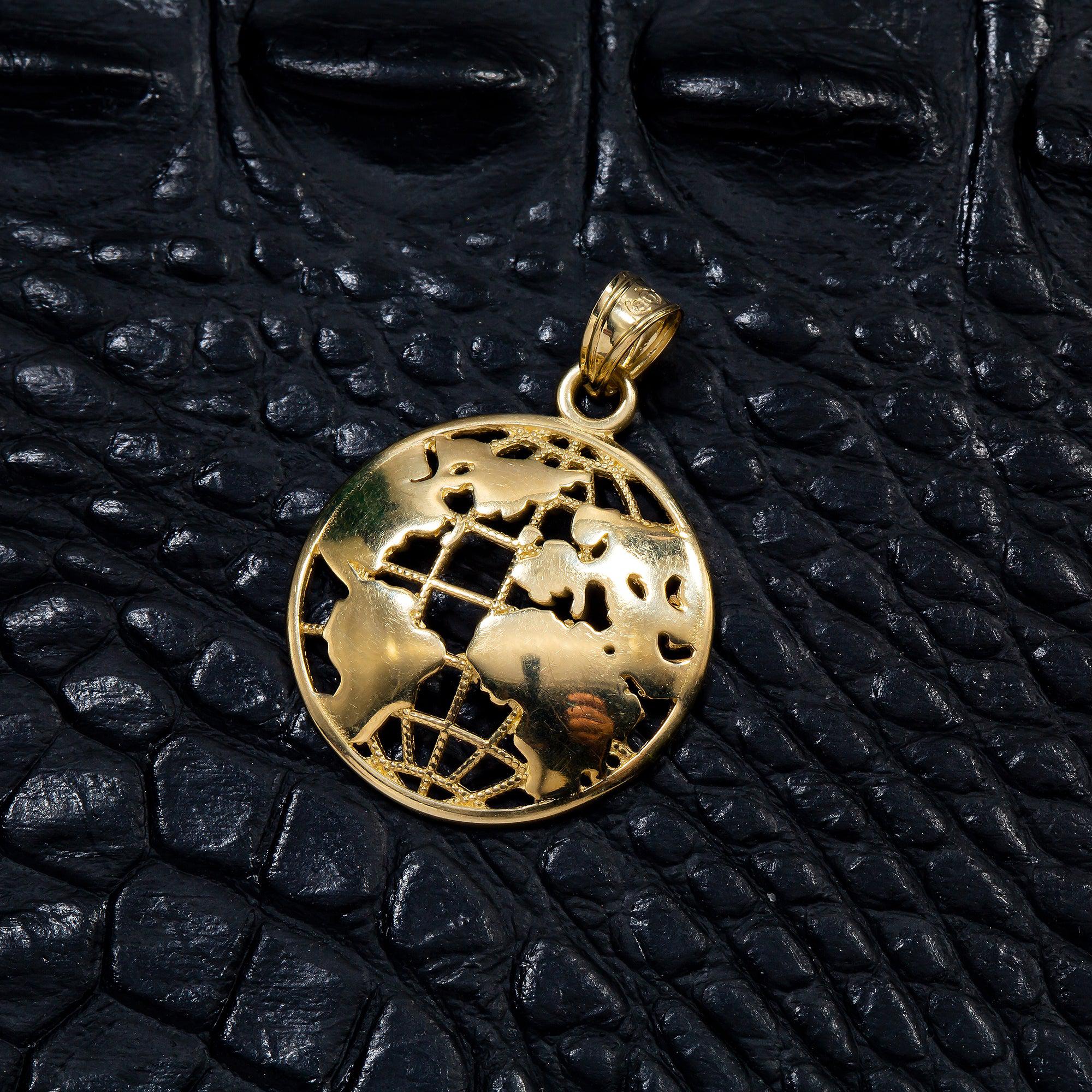 10K GOLD OPEN WORLD PENDANT 1.12"