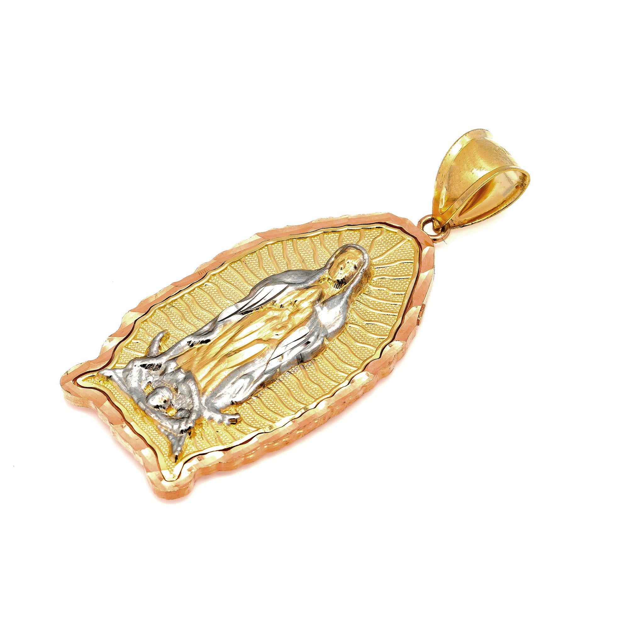 10K GOLD TWO TONE MOTHER MARY PENDANT 2.09"