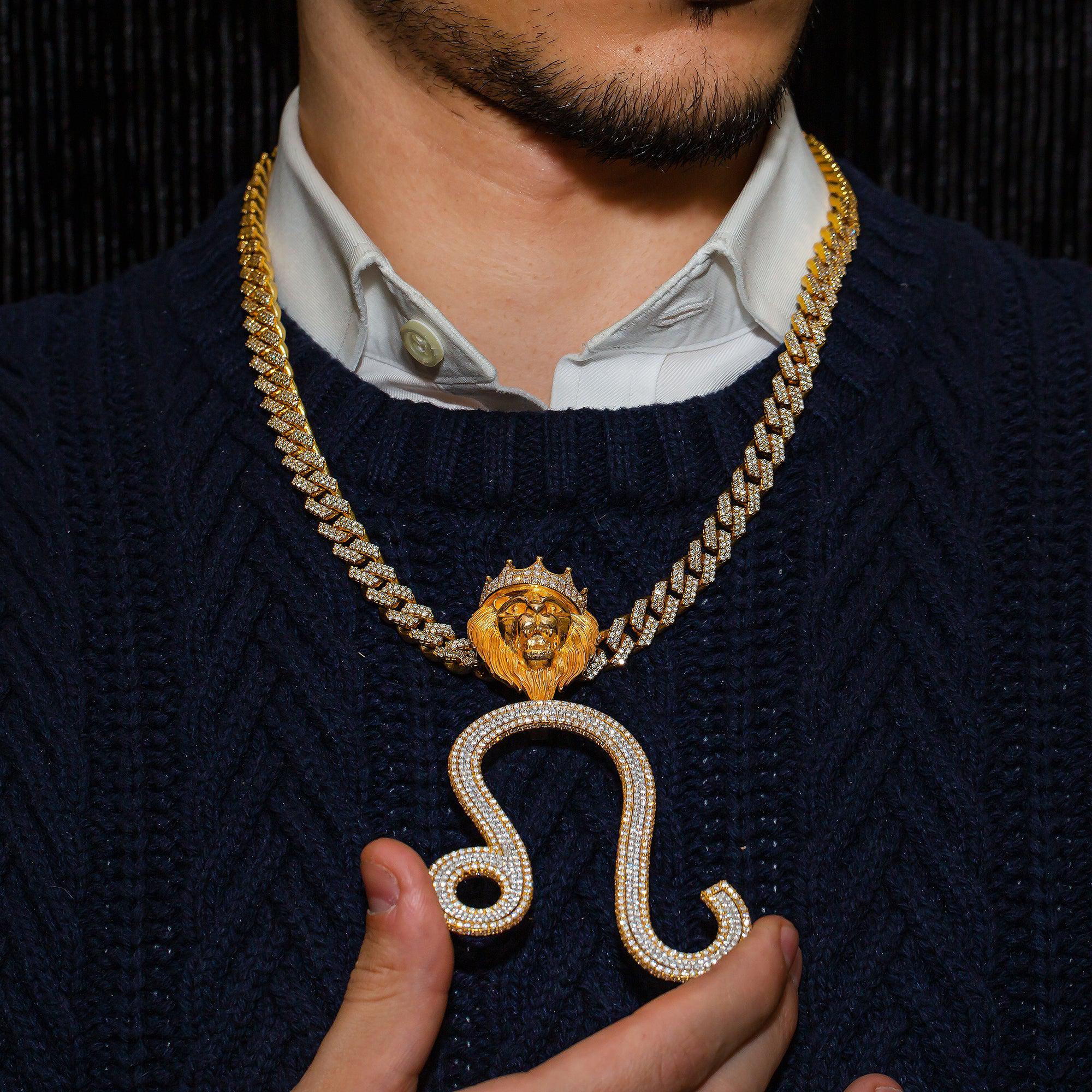 14K YELLOW GOLD DIAMOND LEO SIGN PENDANT 8.25 CT