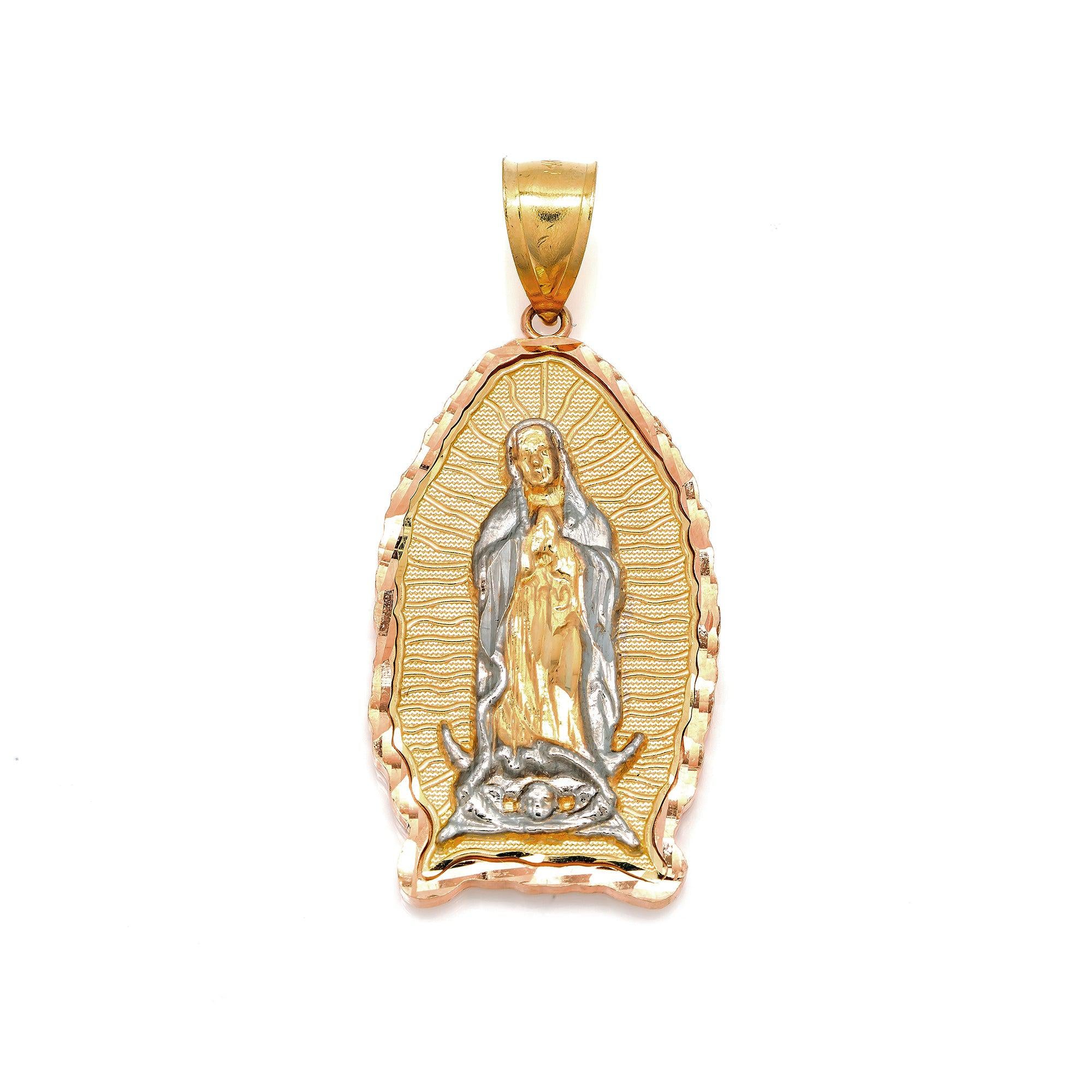 10K GOLD TWO TONE MOTHER MARY PENDANT 2.09"