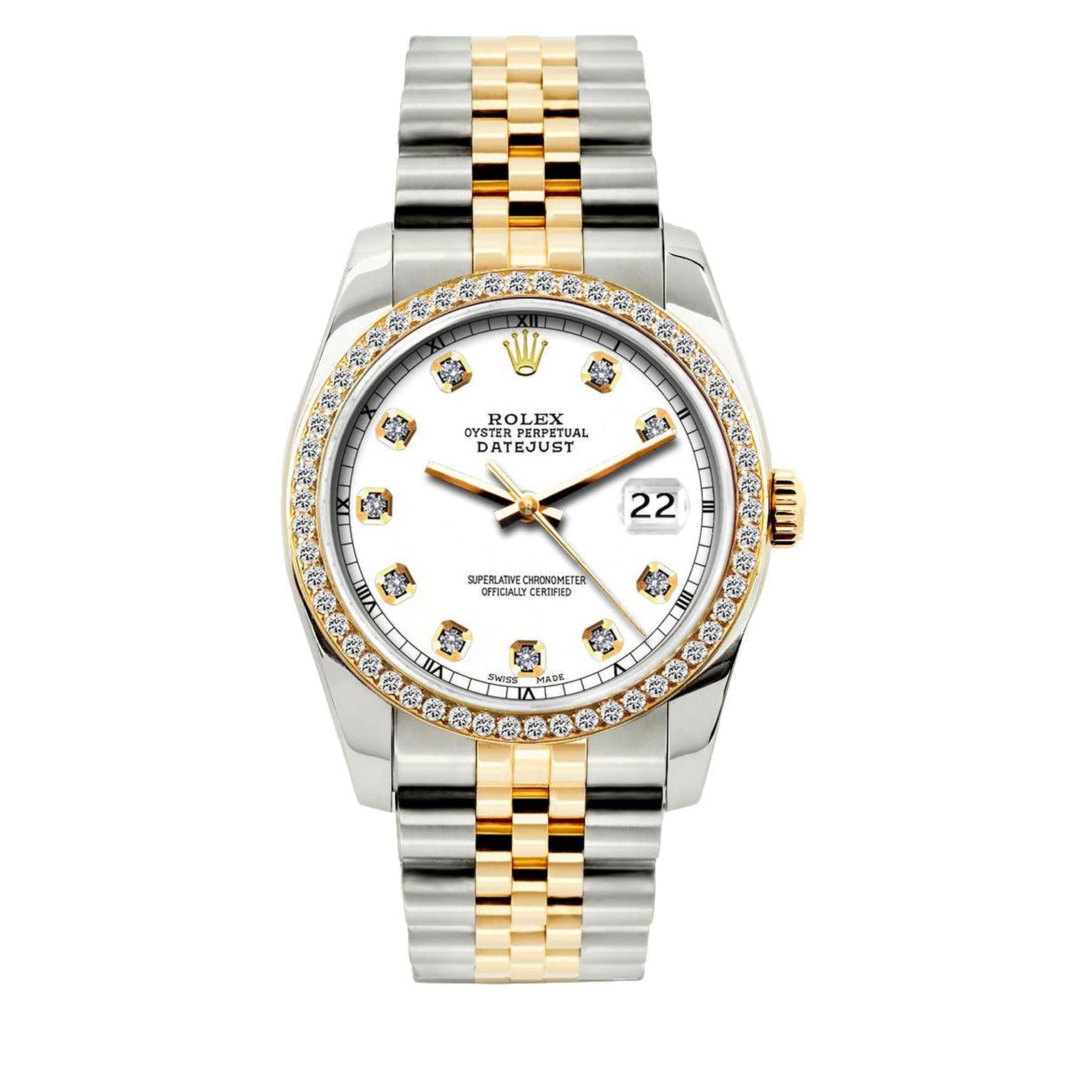 Rolex Datejust 36MM 16233 White Diamond Dial Diamond Bezel Two Tone Jubilee Bracelet 1.2ct