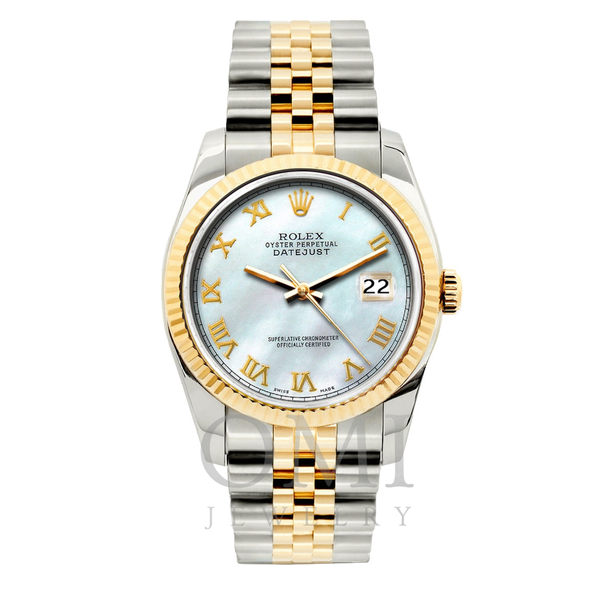 Rolex Datejust 36mm Yellow and Stainless Bracelet Blue Moth - OMI Jewelry
