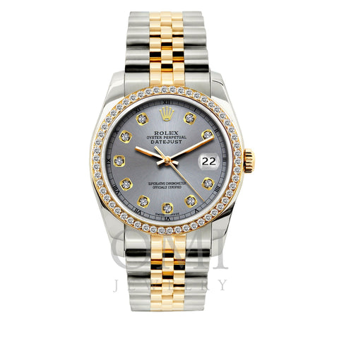 Rolex Datejust Diamond Watch, 36mm, Yellow Gold and Stainless Steel Bracelet Gray Dial w/ Diamond Bezel