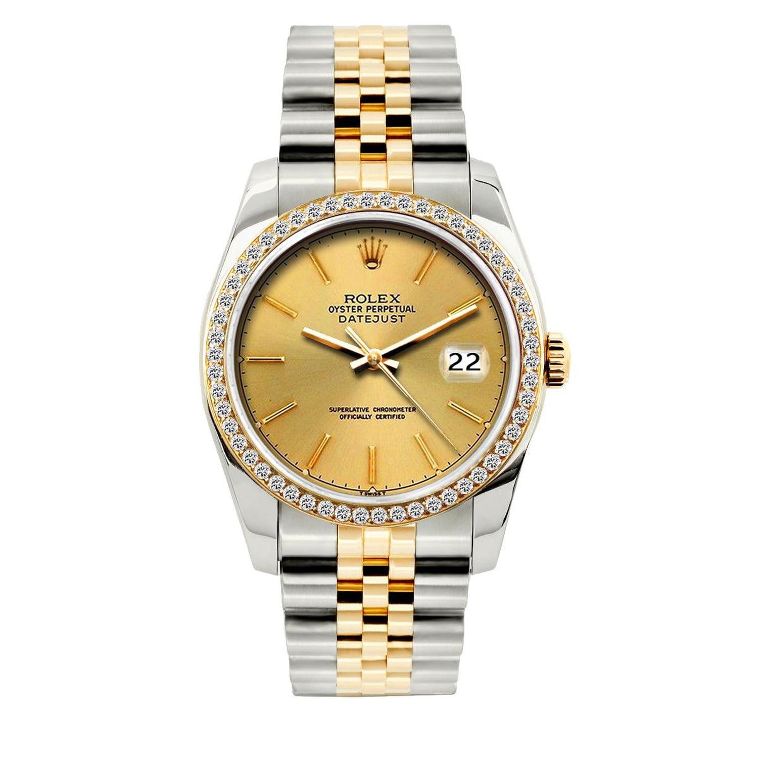 Rolex Datejust 36MM 16233 Champagne Dial Diamond Bezel Two Tone Jubilee Bracelet 1.2ct