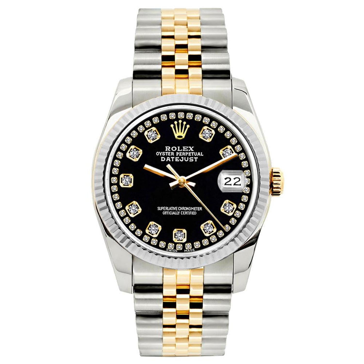 Rolex Datejust 26MM 6917 Black Diamond Dial Yellow Gold Fluted Bezel Two Tone Jubilee Bracelet