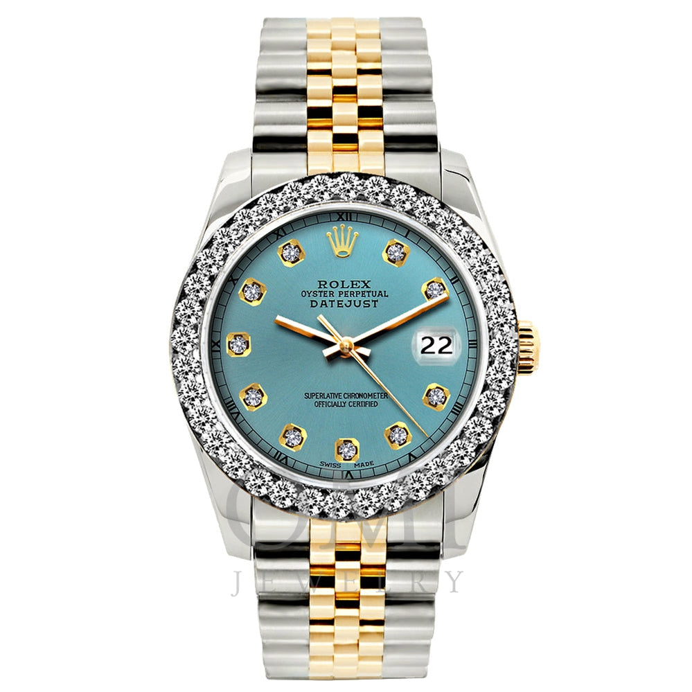 Rolex Datejust Diamond Watch, 26mm, Yellow Gold and Stainless Steel Bracelet Ice Blue Dial w/ Diamond Bezel