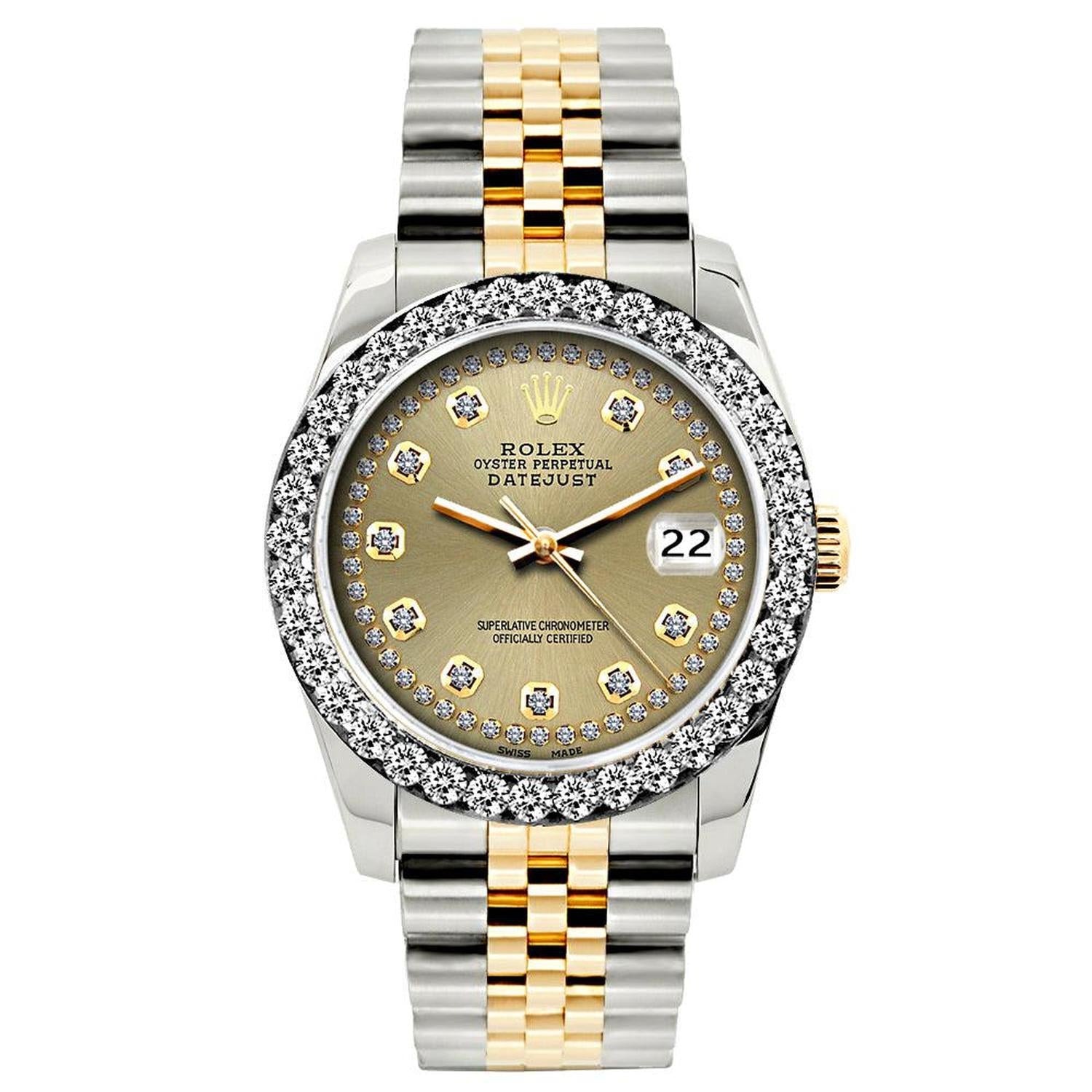 Rolex Datejust 26MM 6917 Champagne Diamond Dial Diamond Bezel Two Tone Jubilee Bracelet 1.2ct