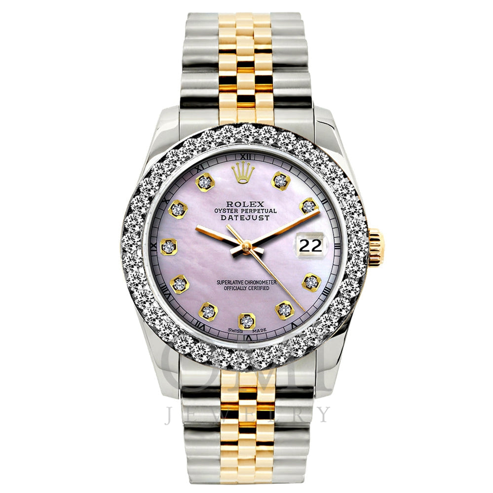 Rolex Datejust Diamond Watch, 26mm, Yellow Gold and Stainless Steel Bracelet Lavender Dial w/ Diamond Bezel