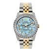 Rolex Datejust Diamond Watch, 26mm, Yellow Gold and Stainless Steel Bracelet Ice Blue Flower Dial w/ Diamond Bezel and Lugs