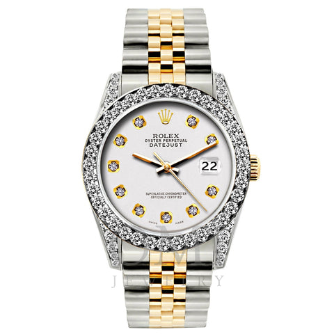 Rolex Datejust Diamond Watch, 26mm, Yellow Gold and Stainless Steel Bracelet White Dial w/ Diamond Bezel and Lugs