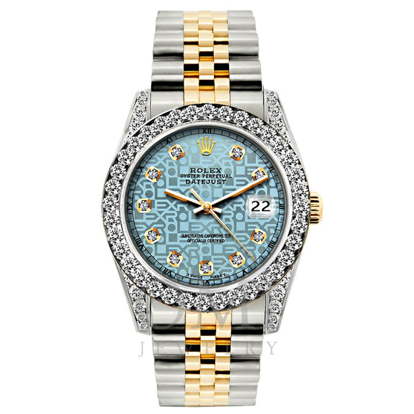 Rolex Datejust Diamond Watch, 26mm, Yellow Gold and Stainless Steel Bracelet Blue Rolex Dial w/ Diamond Bezel and Lugs