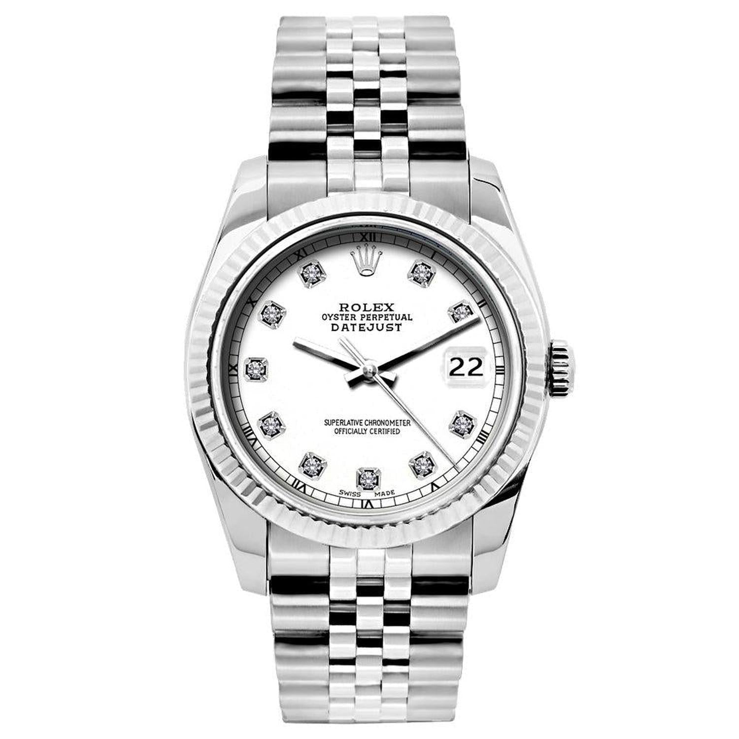 Rolex Datejust 26MM 6916 White Diamond Dial White Gold Fluted Bezel Stainless Steel Jubilee Bracelet