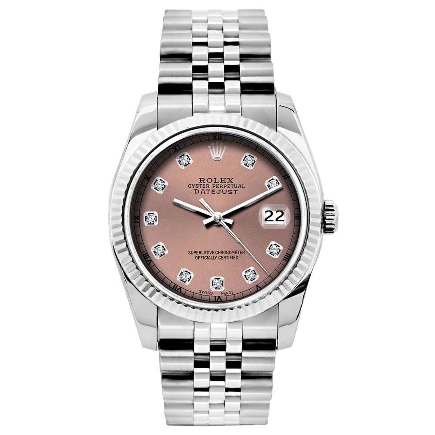 Rolex Datejust 26MM 6916 Everose Diamond Dial White Gold Fluted Bezel Stainless Steel Jubilee Bracelet