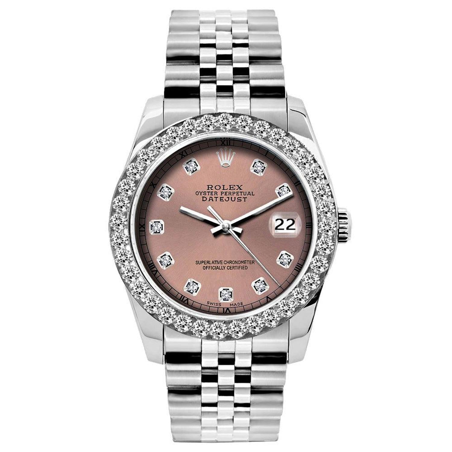 Rolex Datejust 26MM 6916 Everose Diamond Dial Diamond Bezel Stainless Steel Jubilee Bracelet 1.2ct