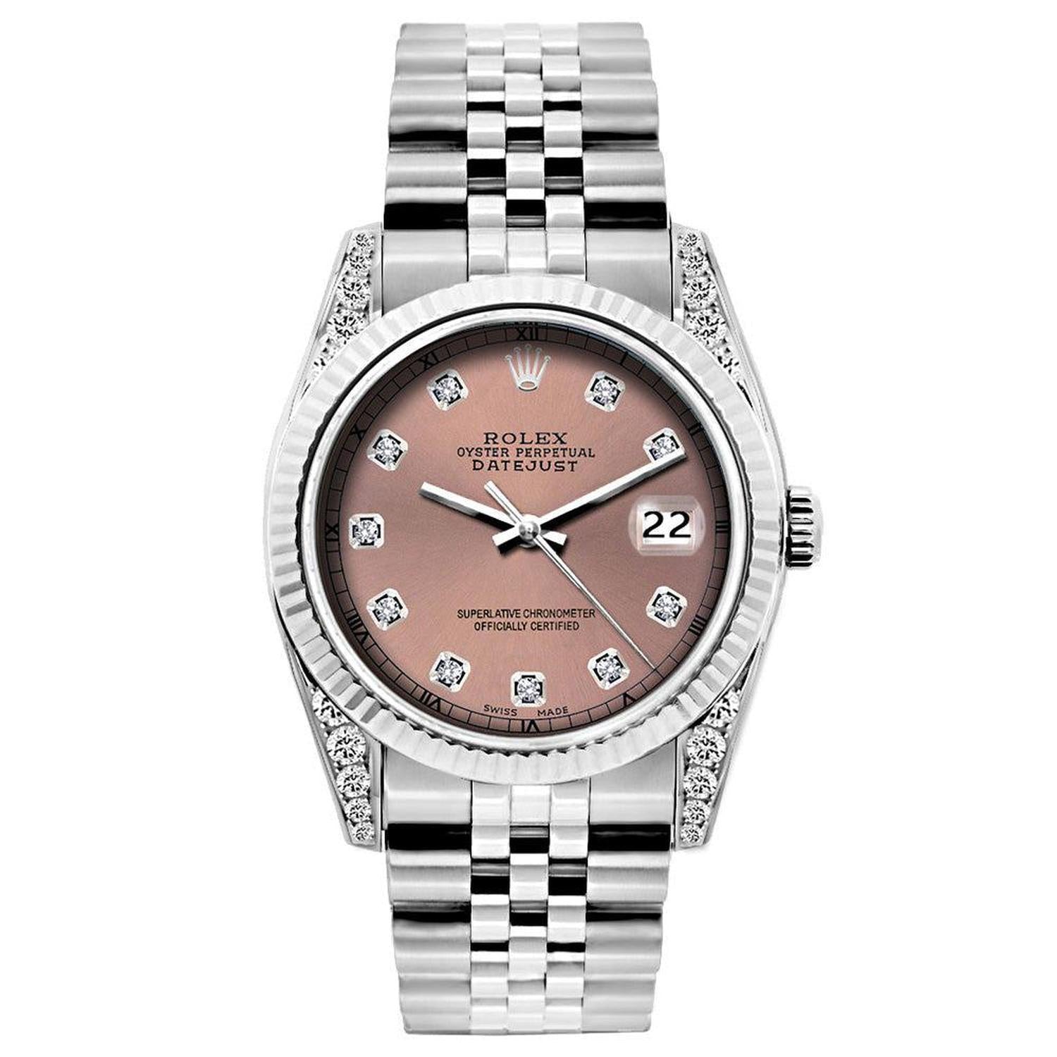 Rolex Datejust 26MM 6916 Everose Diamond Dial White Gold Fluted Bezel Stainless Steel Jubilee Bracelet