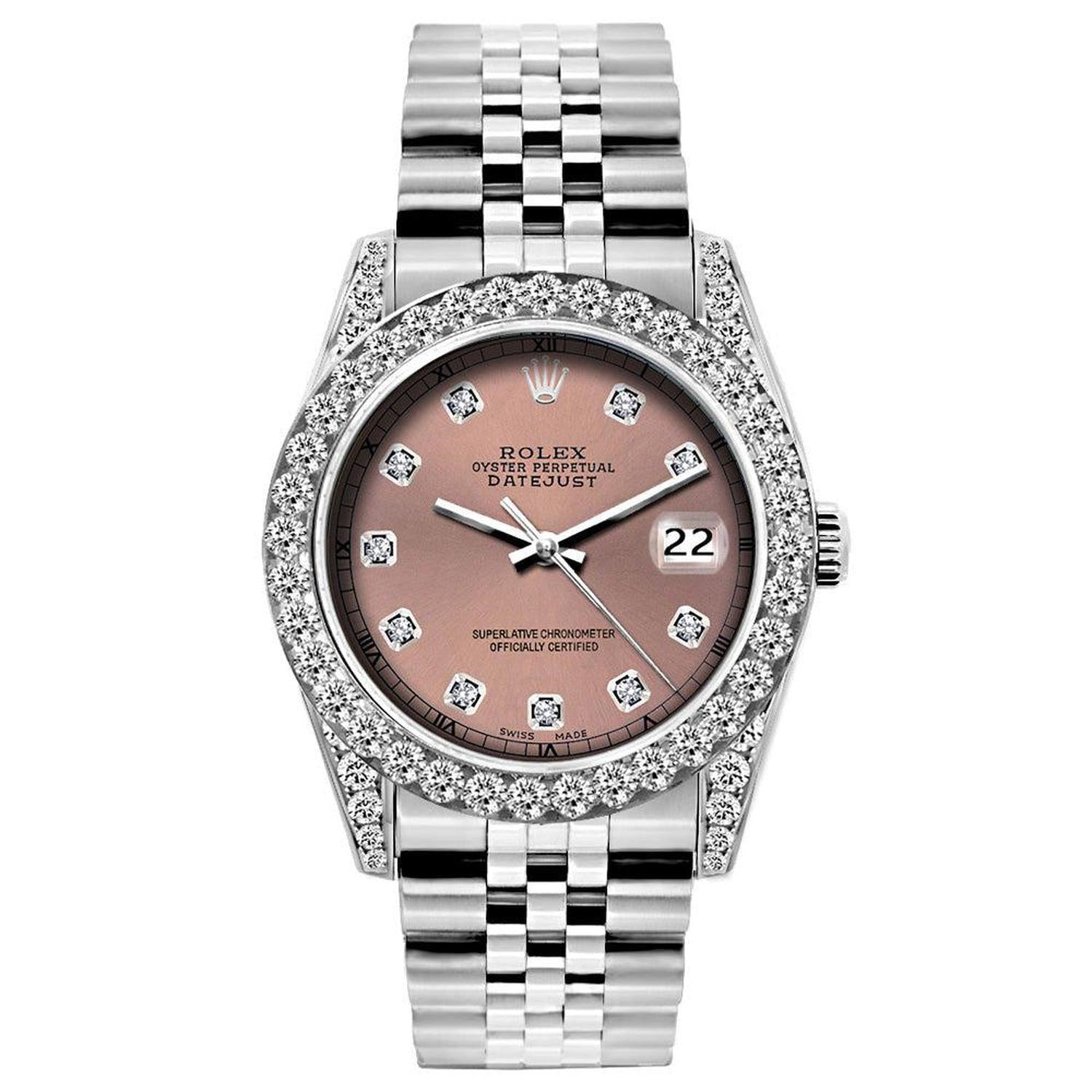Rolex Datejust 26MM 6916 Everose Diamond Dial Diamond Bezel Stainless Steel Jubilee Bracelet 1.2ct