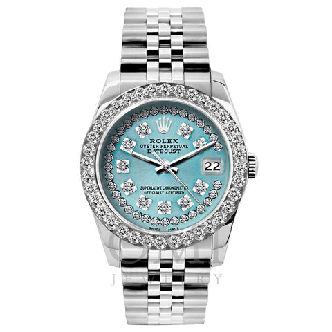 Rolex Datejust Diamond Watch, 26mm, Stainless SteelBracelet Turquoise Dial w/ Diamond Bezel