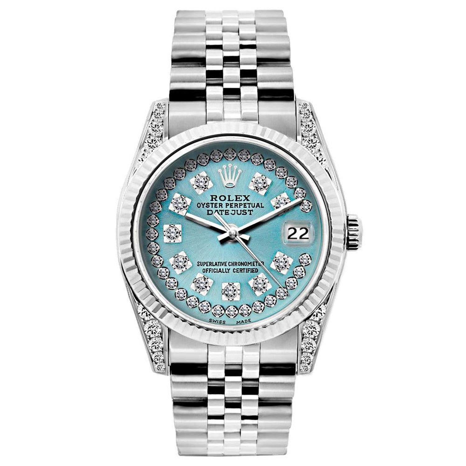 Rolex Datejust 26MM 6916 Turquoise Diamond Dial White Gold Fluted Bezel Stainless Steel Jubilee Bracelet