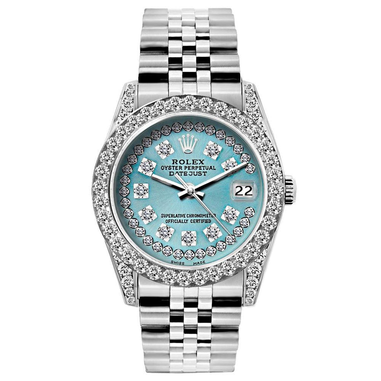 Rolex Datejust 26MM 6916 Turquoise Diamond Dial Diamond Bezel Stainless Steel Jubilee Bracelet 1.2ct