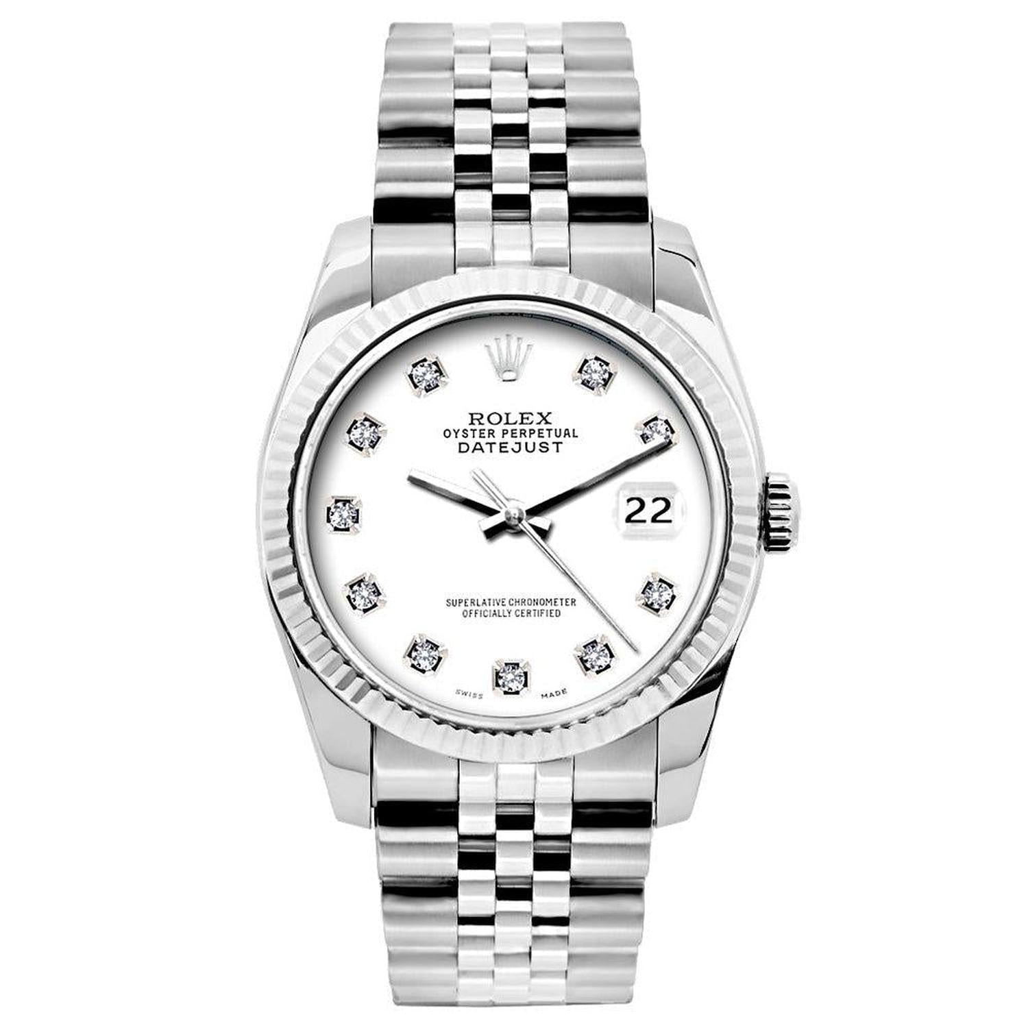 Rolex Datejust 26MM 6916 White Diamond Dial White Gold Fluted Bezel Stainless Steel Jubilee Bracelet