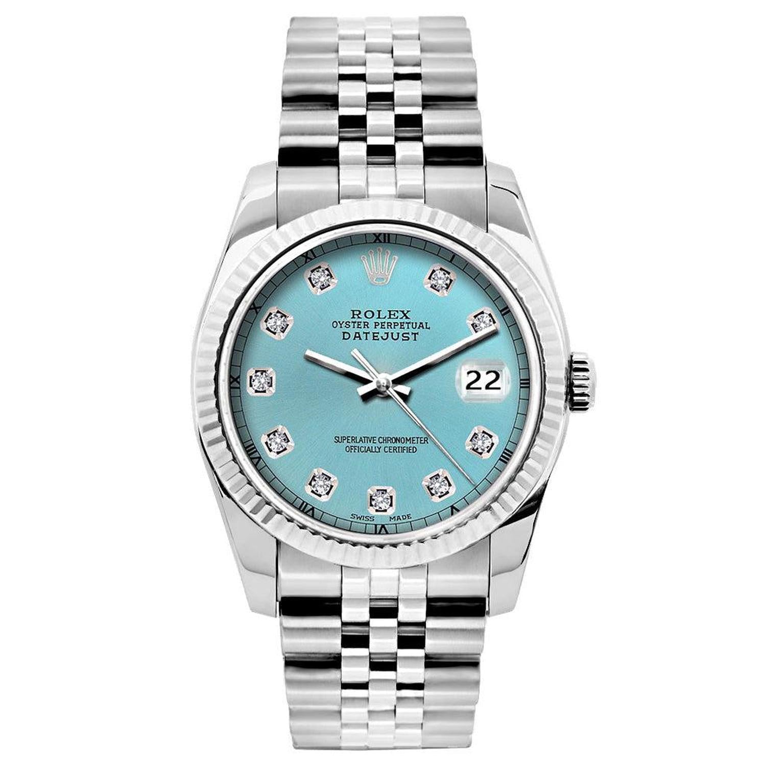 Rolex Datejust 26MM 6916 Ice Blue Diamond Dial White Gold Fluted Bezel Stainless Steel Jubilee Bracelet