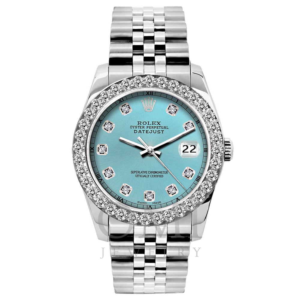 Rolex Datejust Diamond Watch, 26mm, Stainless SteelBracelet Blue Rays Dial w/ Diamond Bezel