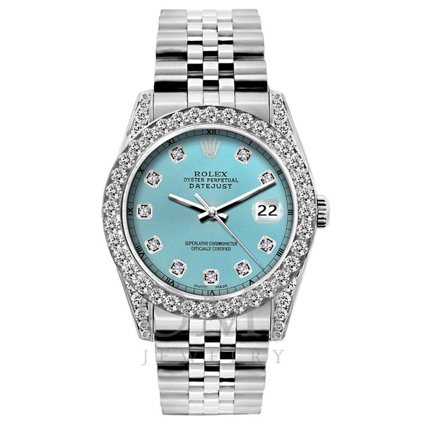 Rolex Datejust Diamond Watch, 26mm, Stainless SteelBracelet Blue Rays Dial w/ Diamond Bezel and Lugs