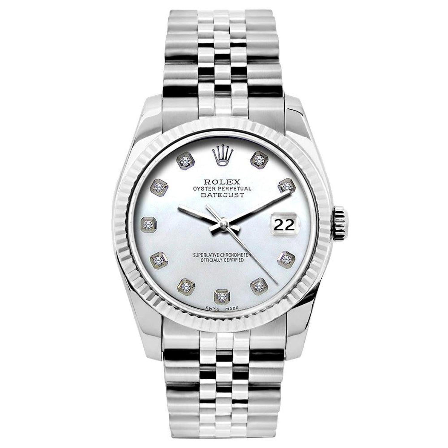 Rolex Datejust 26MM 6916 Mother of Pearl Diamond Dial White Gold Fluted Bezel Stainless Steel Jubilee Bracelet