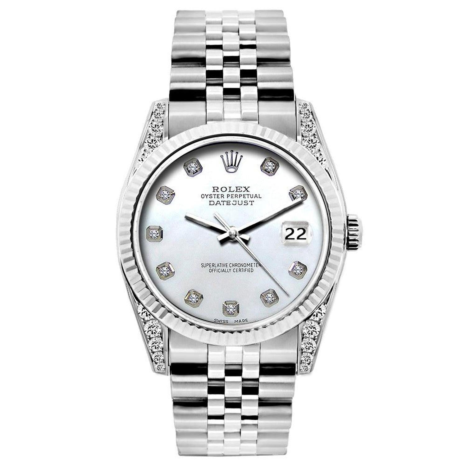 Rolex Datejust 26MM 6916 Mother of Pearl Diamond Dial White Gold Fluted Bezel Stainless Steel Jubilee Bracelet
