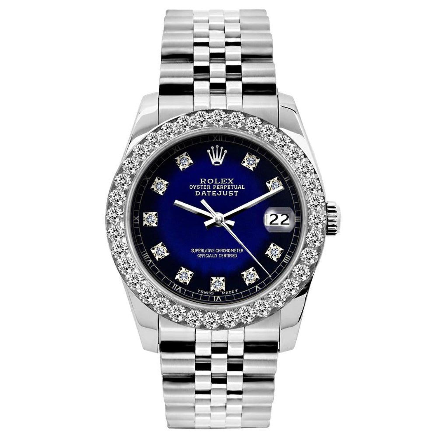 Rolex Datejust 26MM 6916 Blue Diamond Dial Diamond Bezel Stainless Steel Jubilee Bracelet 1.2ct