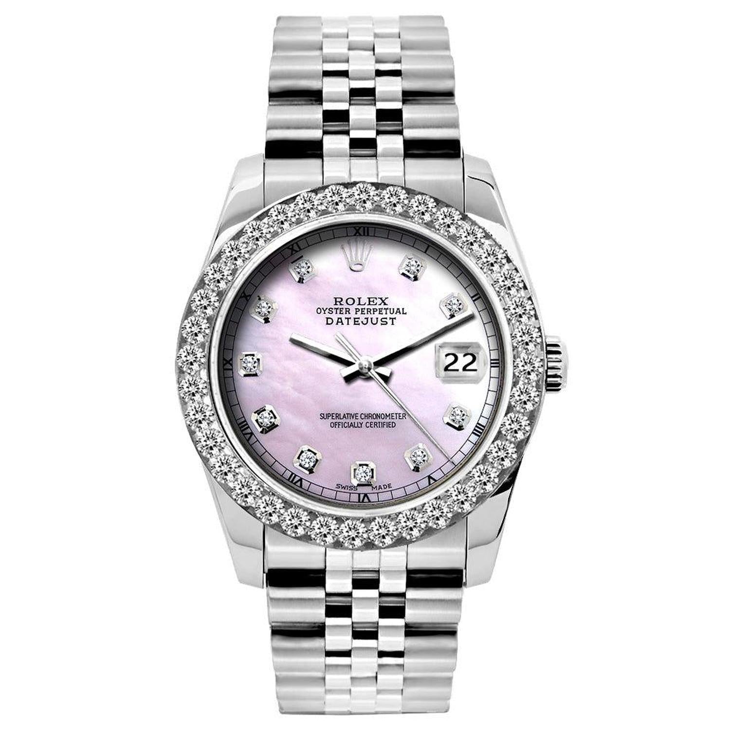 Rolex Datejust 26MM 6916 Pink Mother of Pearl Diamond Dial Diamond Bezel Stainless Steel Jubilee Bracelet 1.2ct