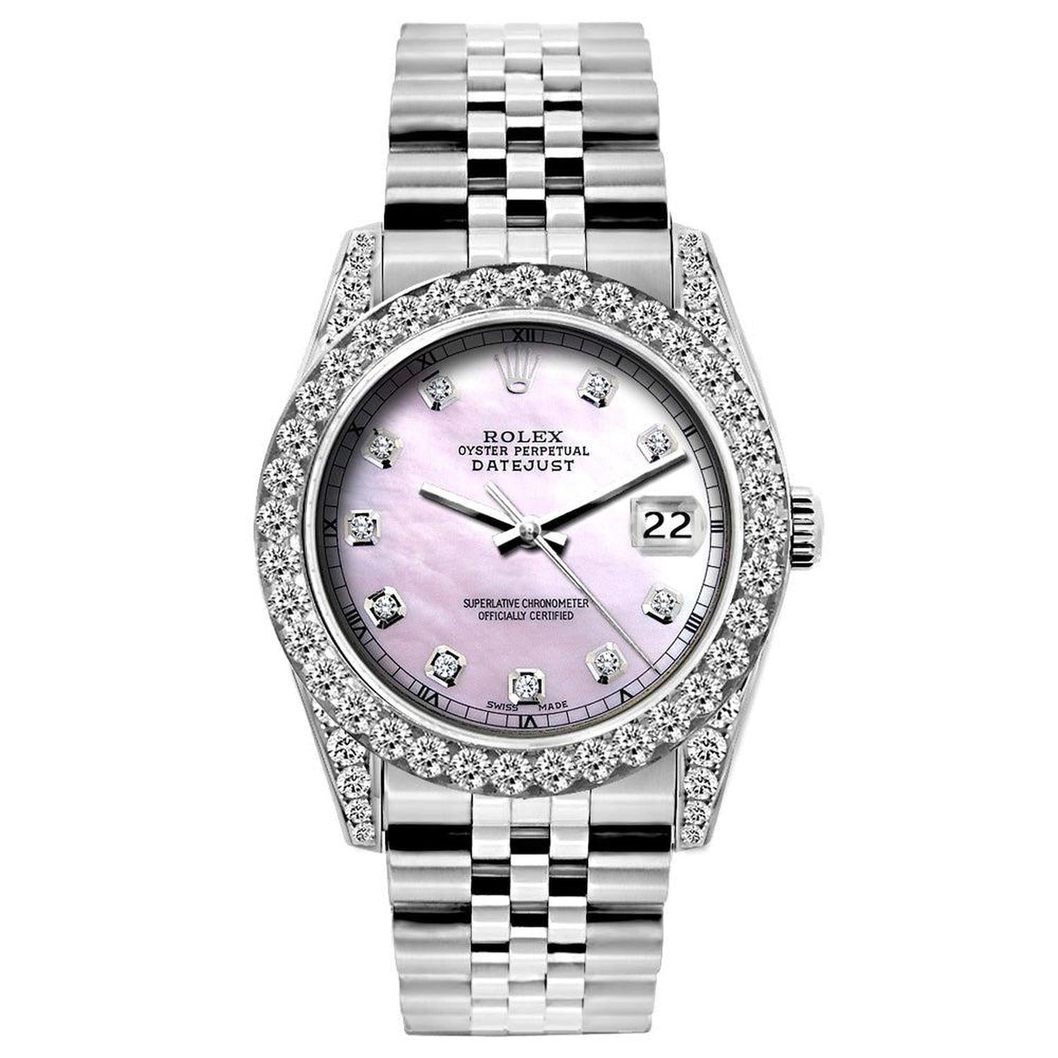 Rolex Datejust 26MM 6916 Pink Mother of Pearl Diamond Dial Diamond Bezel Stainless Steel Jubilee Bracelet 1.2ct