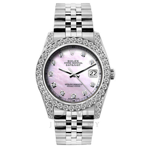 Rolex Datejust Diamond Watch, 26mm, Stainless SteelBracelet Pink Mother of Pearl Dial w/ Diamond Bezel and Lugs