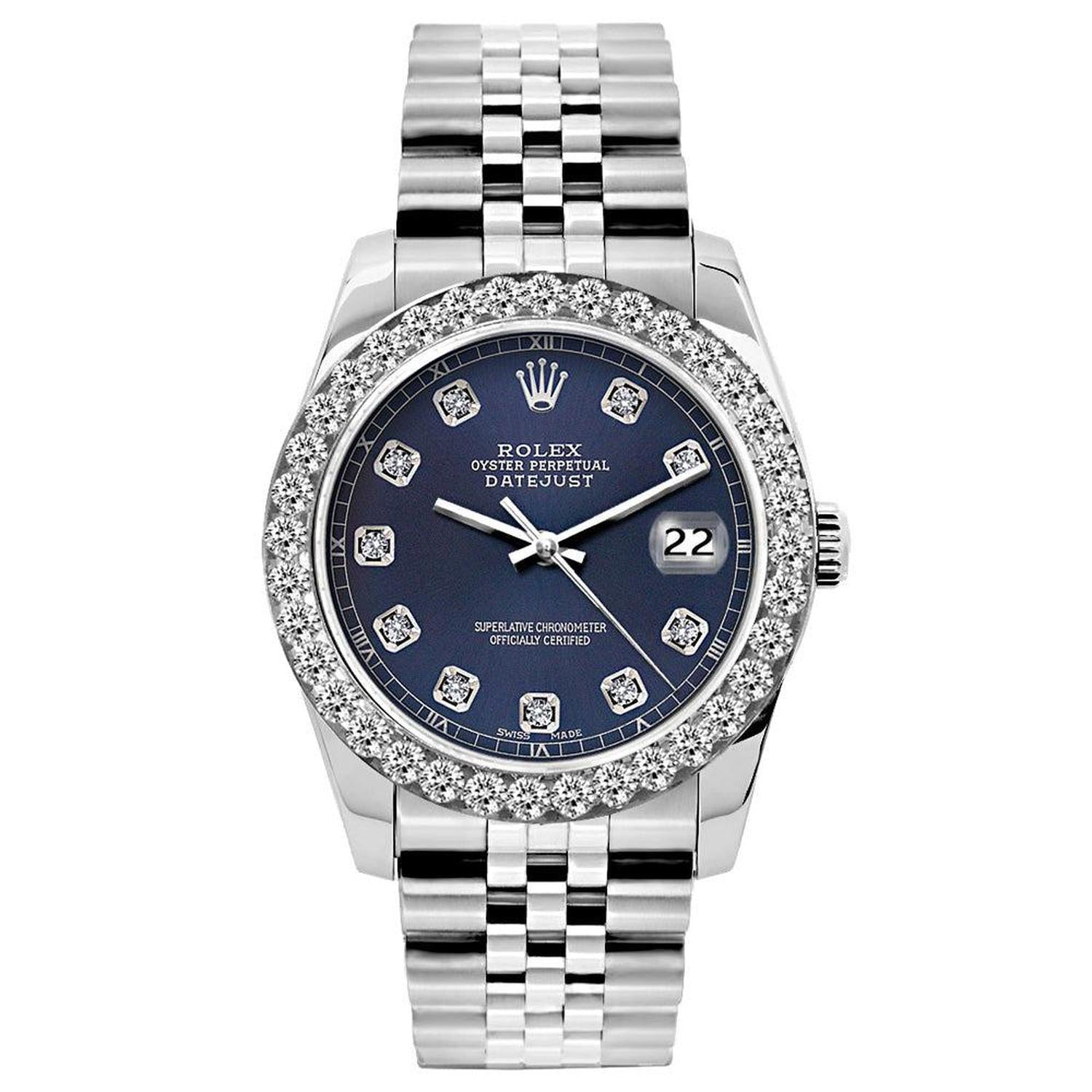 Rolex Datejust 26MM 6916 Blue Diamond Dial Diamond Bezel Stainless Steel Jubilee Bracelet 1.2ct