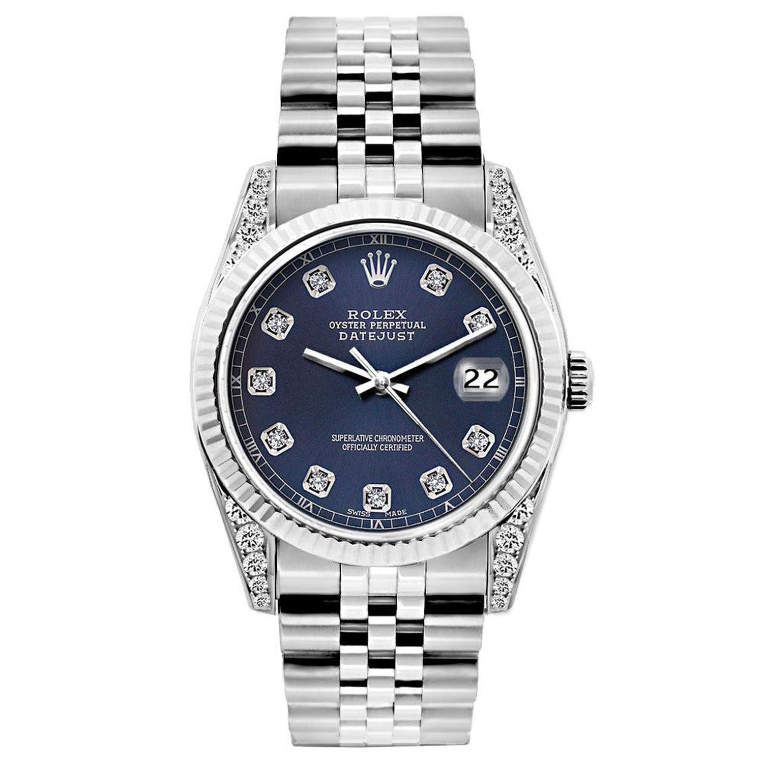 Rolex Datejust 26MM 6916 Blue Diamond Dial White Gold Fluted Bezel Stainless Steel Jubilee Bracelet