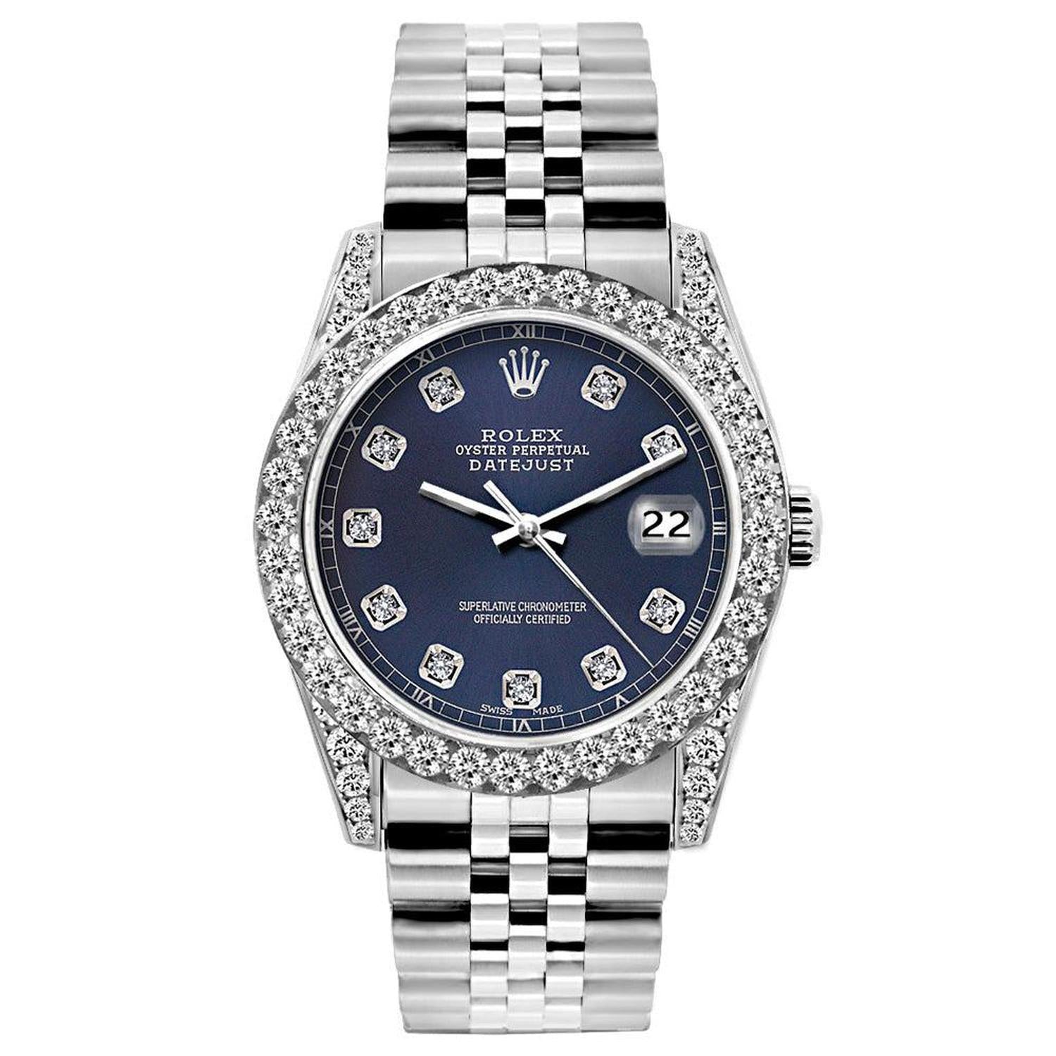 Rolex Datejust 26MM 6916 Blue Diamond Dial Diamond Bezel Stainless Steel Jubilee Bracelet 1.2ct