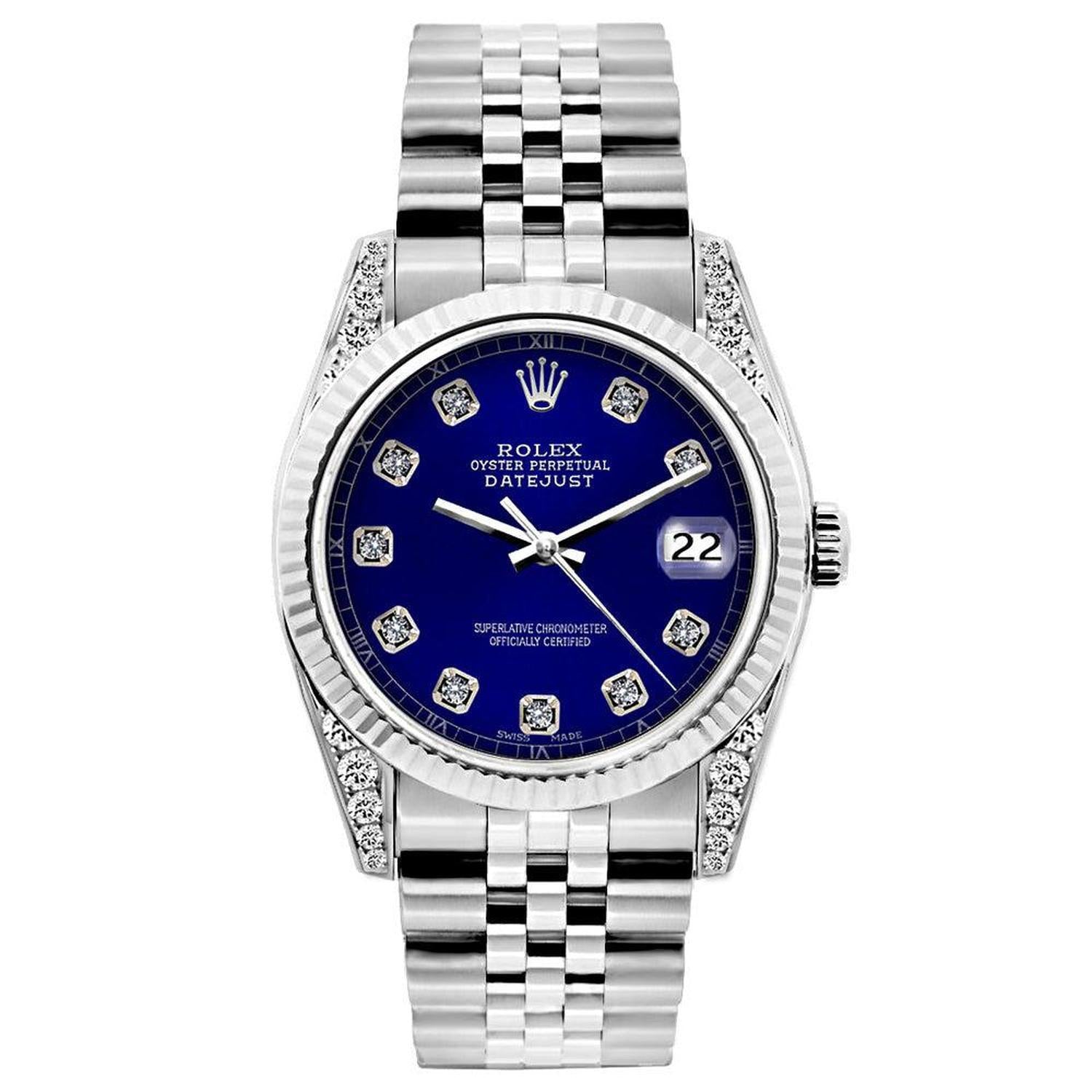 Rolex Datejust 26MM 6916 Blue Diamond Dial White Gold Fluted Bezel Stainless Steel Jubilee Bracelet