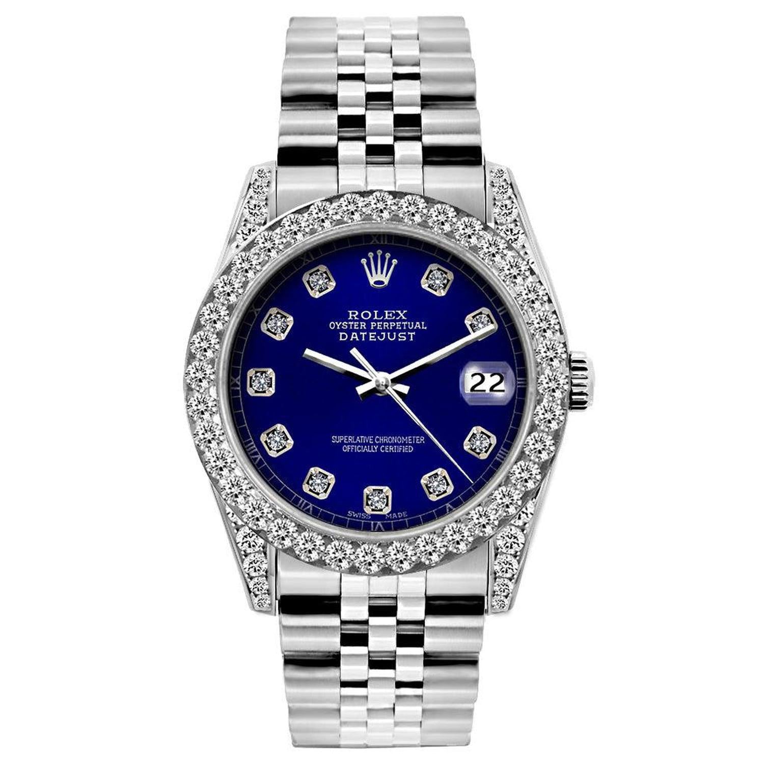 Rolex Datejust 26MM 6916 Blue Diamond Dial Diamond Bezel Stainless Steel Jubilee Bracelet 1.2ct