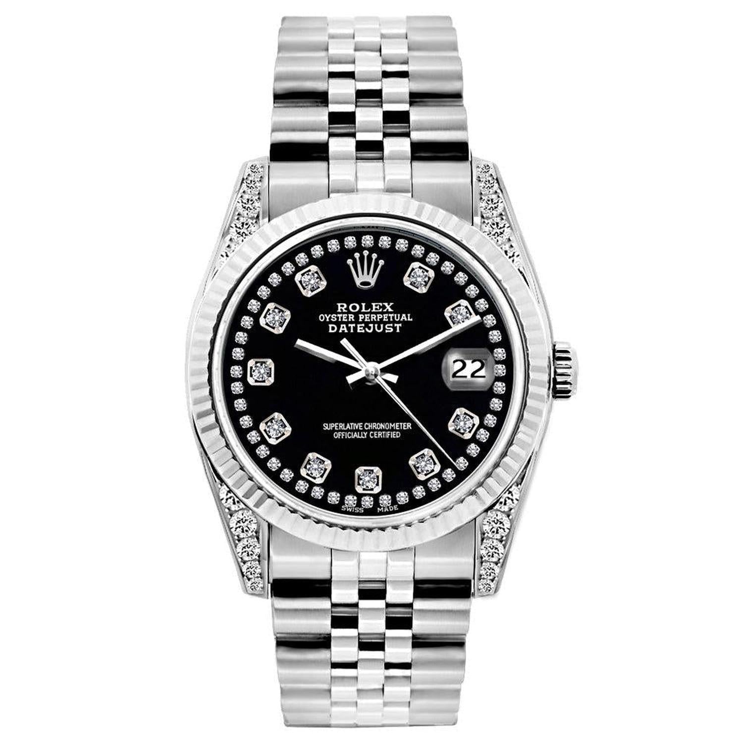 Rolex Datejust 26MM 6916 Black Diamond Dial White Gold Fluted Bezel Stainless Steel Jubilee Bracelet