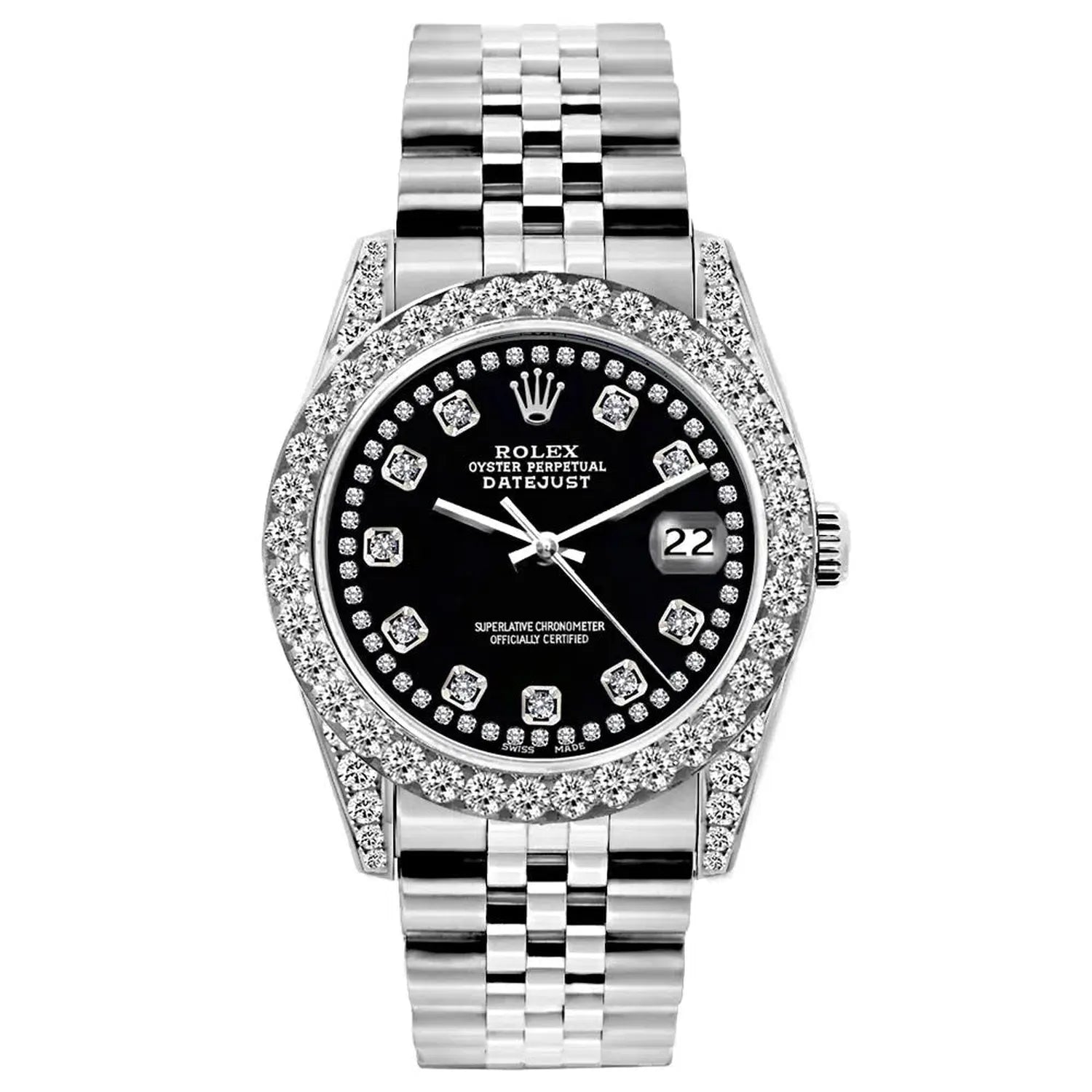 Rolex Datejust 31MM 68274 Black Diamond Dial Diamond Bezel Stainless Steel Jubilee Bracelet 1.2ct