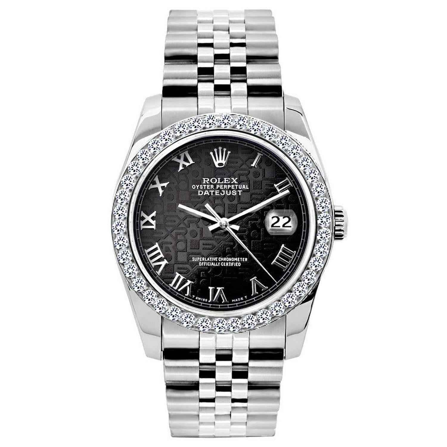 Rolex Datejust 26MM 6916 Black Pattern Roman Dial Diamond Bezel Stainless Steel Jubilee Bracelet 1.2ct