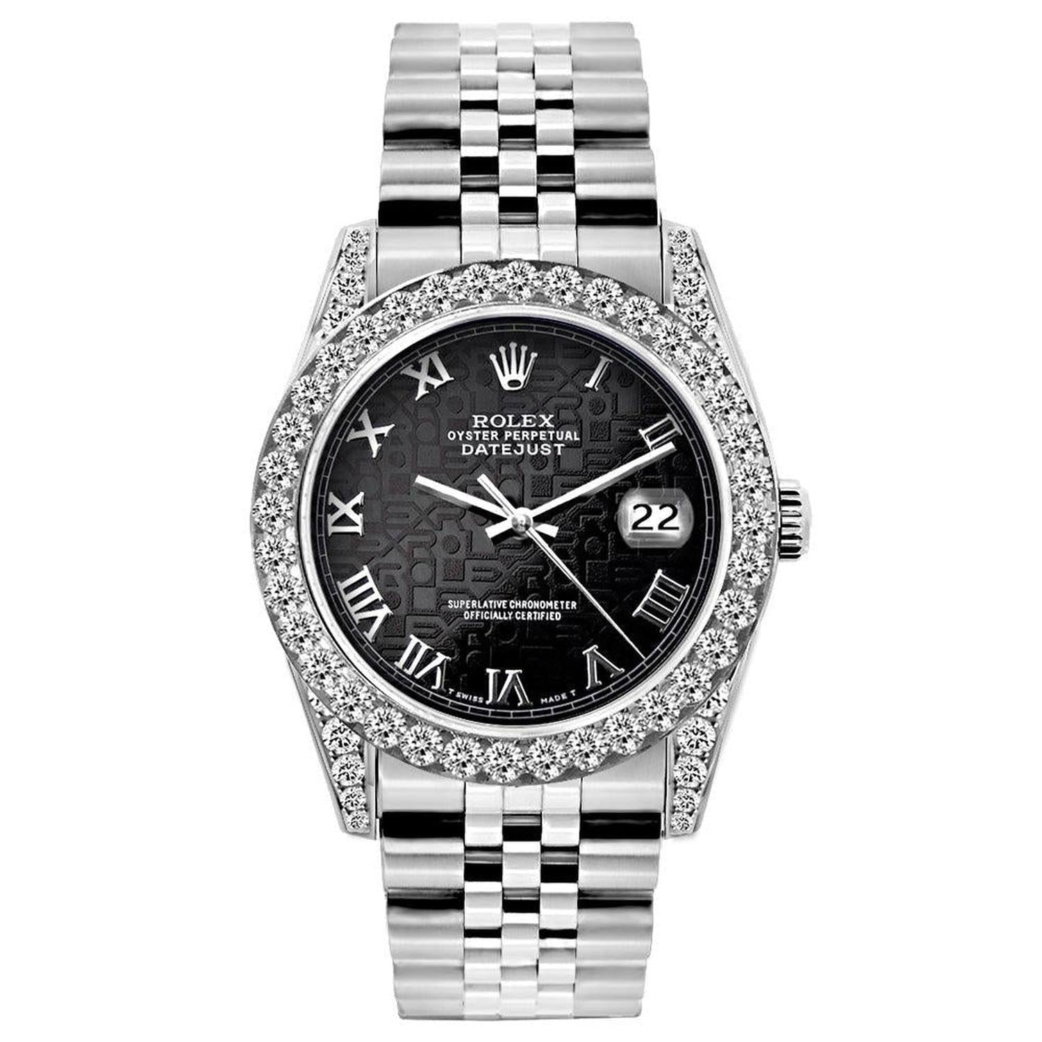 Rolex Datejust 26MM 6916 Black Pattern Roman Dial Diamond Bezel Stainless Steel Jubilee Bracelet 1.2ct