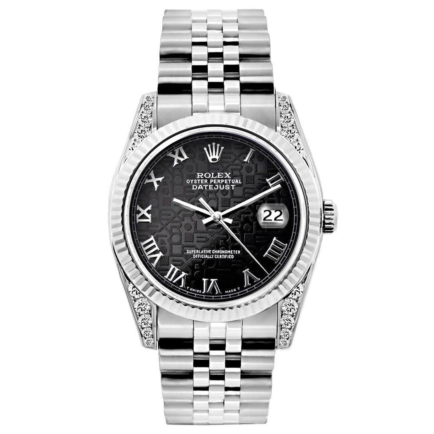 Rolex Datejust 26MM 6916 Black Pattern Roman Dial White Gold Fluted Bezel Stainless Steel Jubilee Bracelet