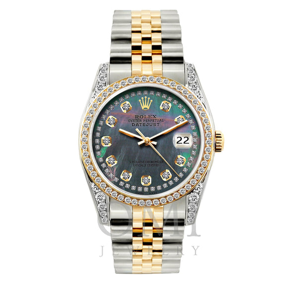 Rolex Datejust Diamond Watch, 36mm, Yellow Gold and Stainless Steel Bracelet Mother of Pearl Dial w/ Diamond Bezel and Lugs