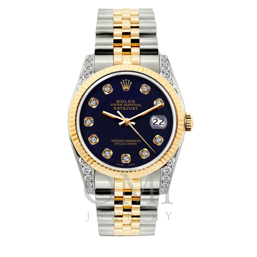 Rolex Datejust Diamond Watch, 36mm, Yellow Gold and Stainless Steel Bracelet Purple Dial w/ Diamond Lugs