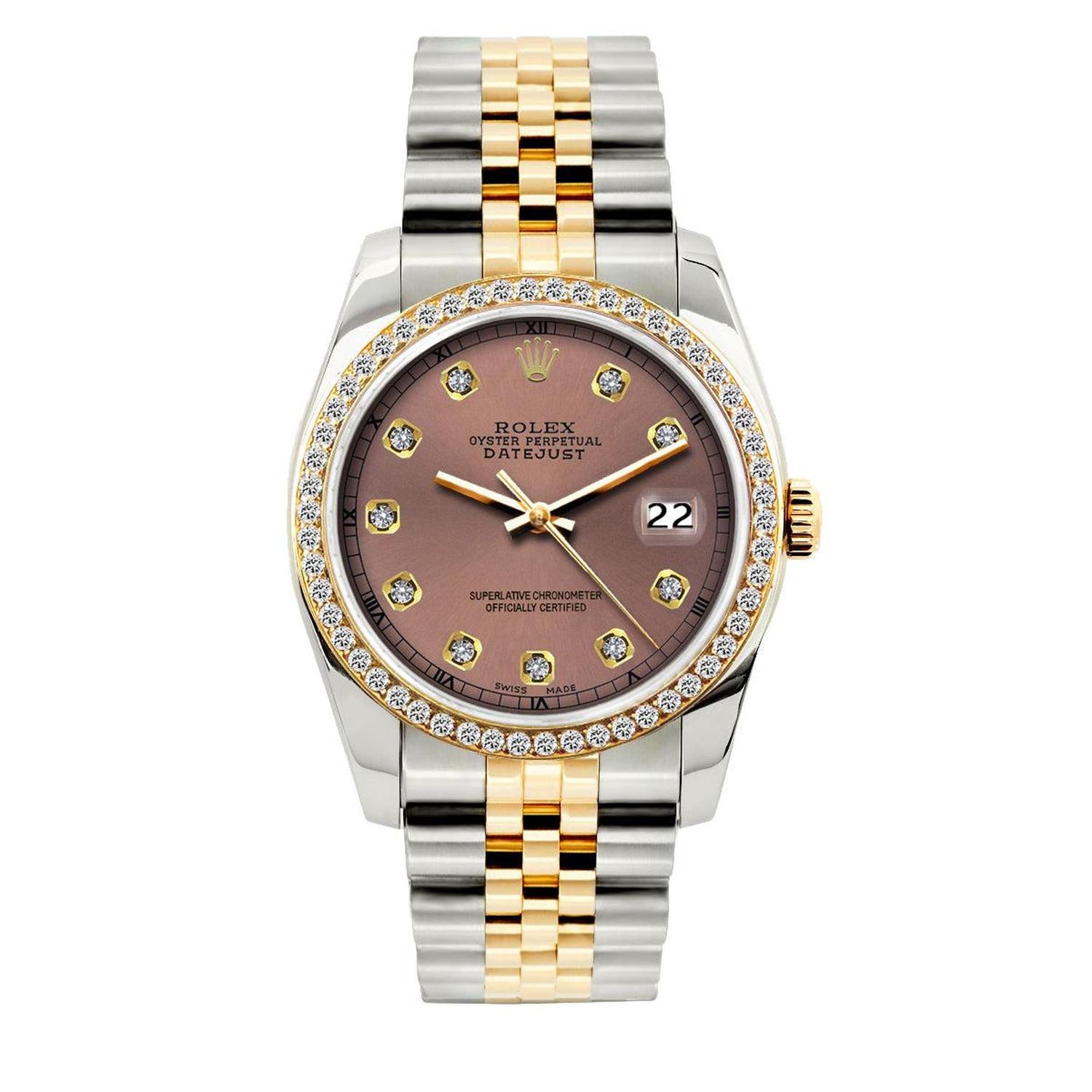 Rolex Datejust 36MM 16233 Everose Diamond Dial Diamond Bezel Two Tone Jubilee Bracelet 1.2ct