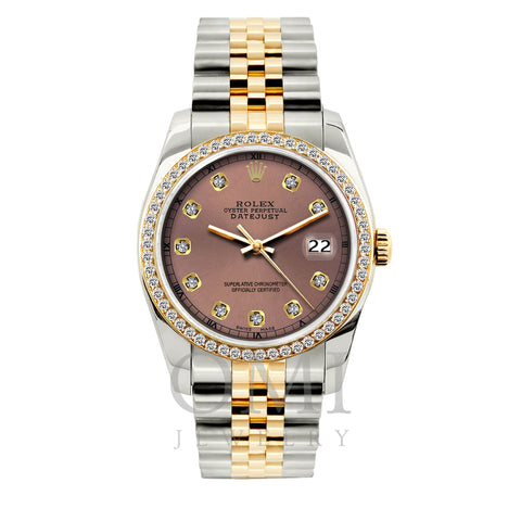 Rolex Datejust Diamond Watch, 36mm, Yellow Gold and Stainless Steel Bracelet Earthen Dial w/ Diamond Bezel