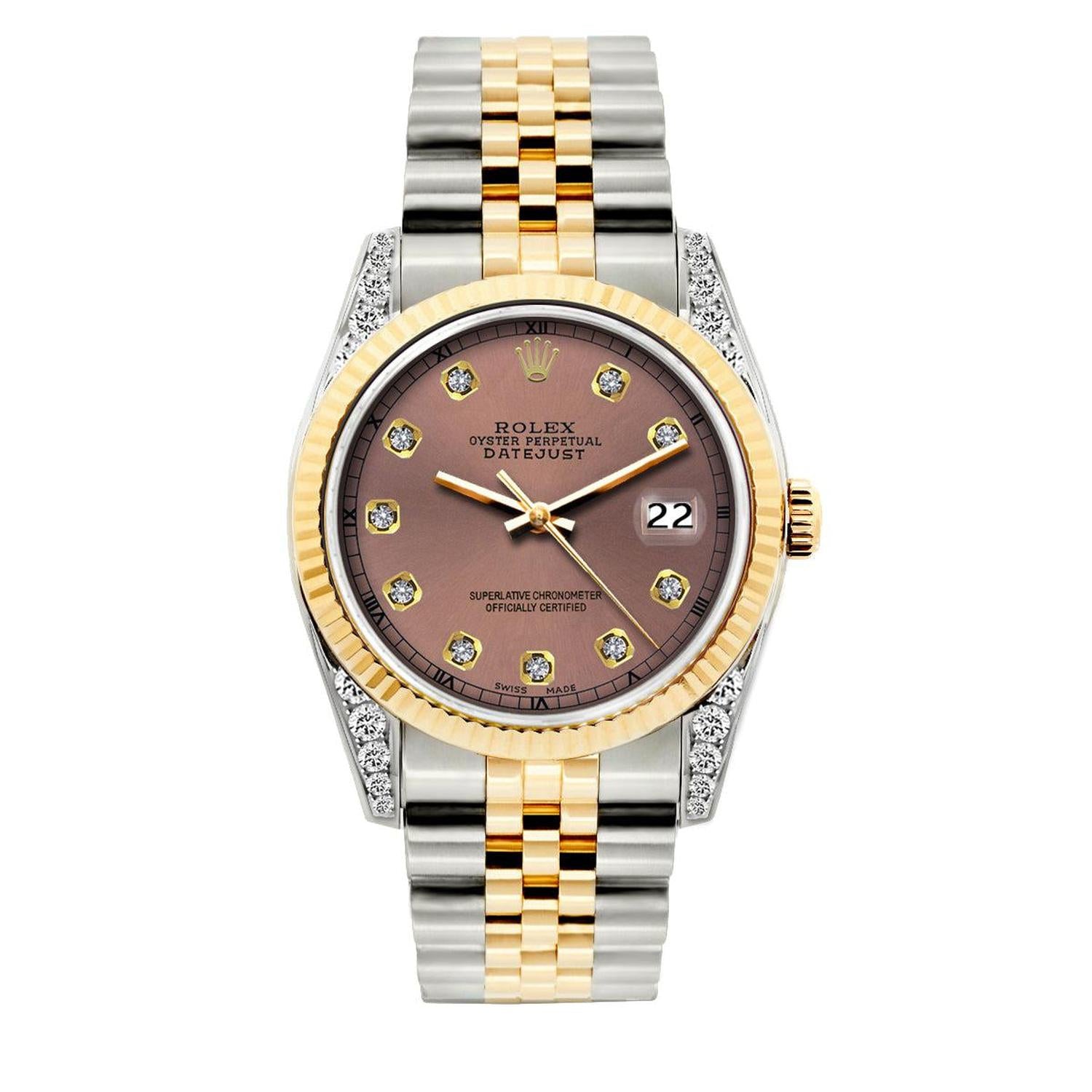 Rolex Datejust 36MM 16233 Everose Diamond Dial Yellow Gold Fluted Bezel Two Tone Jubilee Bracelet